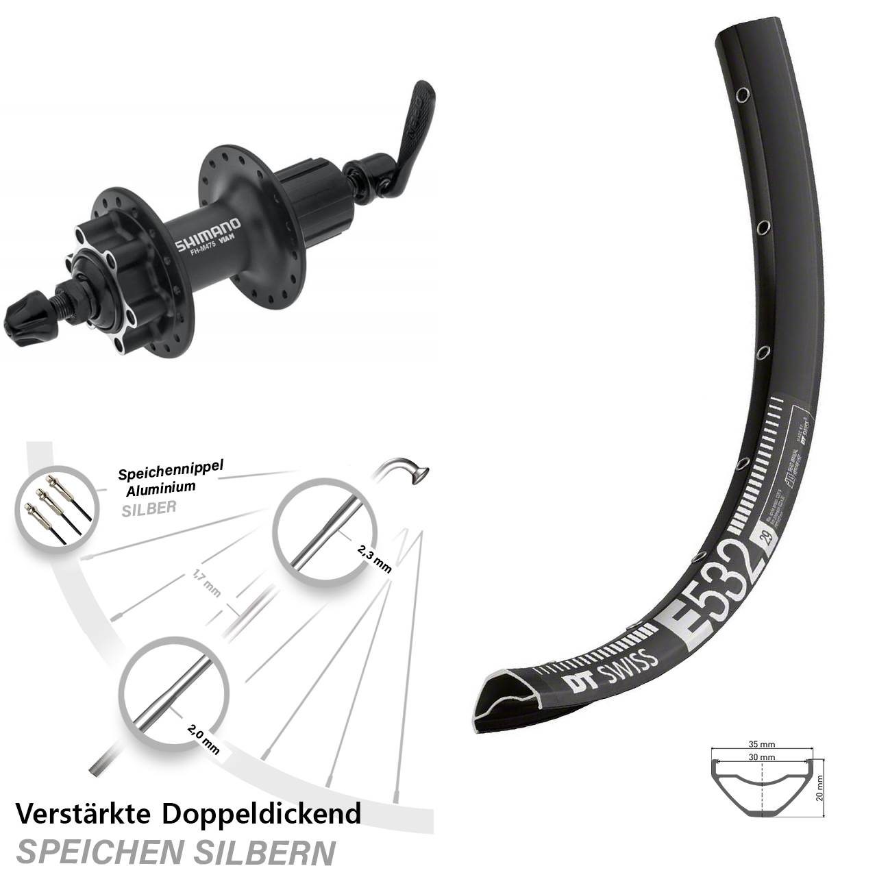 6-Loch Hinterrad 29 Zoll DT Swiss E532 Shimano Alivio 8-11 fach HG für Schnellspanner