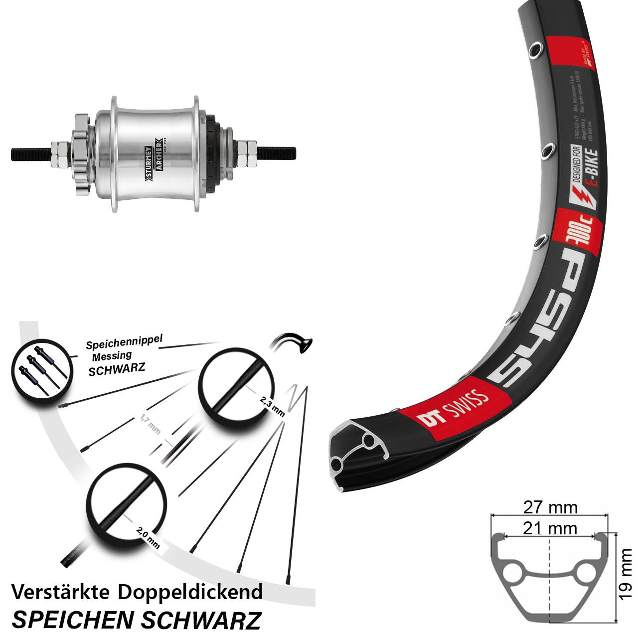 Hinterrad DT Swiss 545D Nabe Sturmey Archer Automatic A2KL silbern Disc
