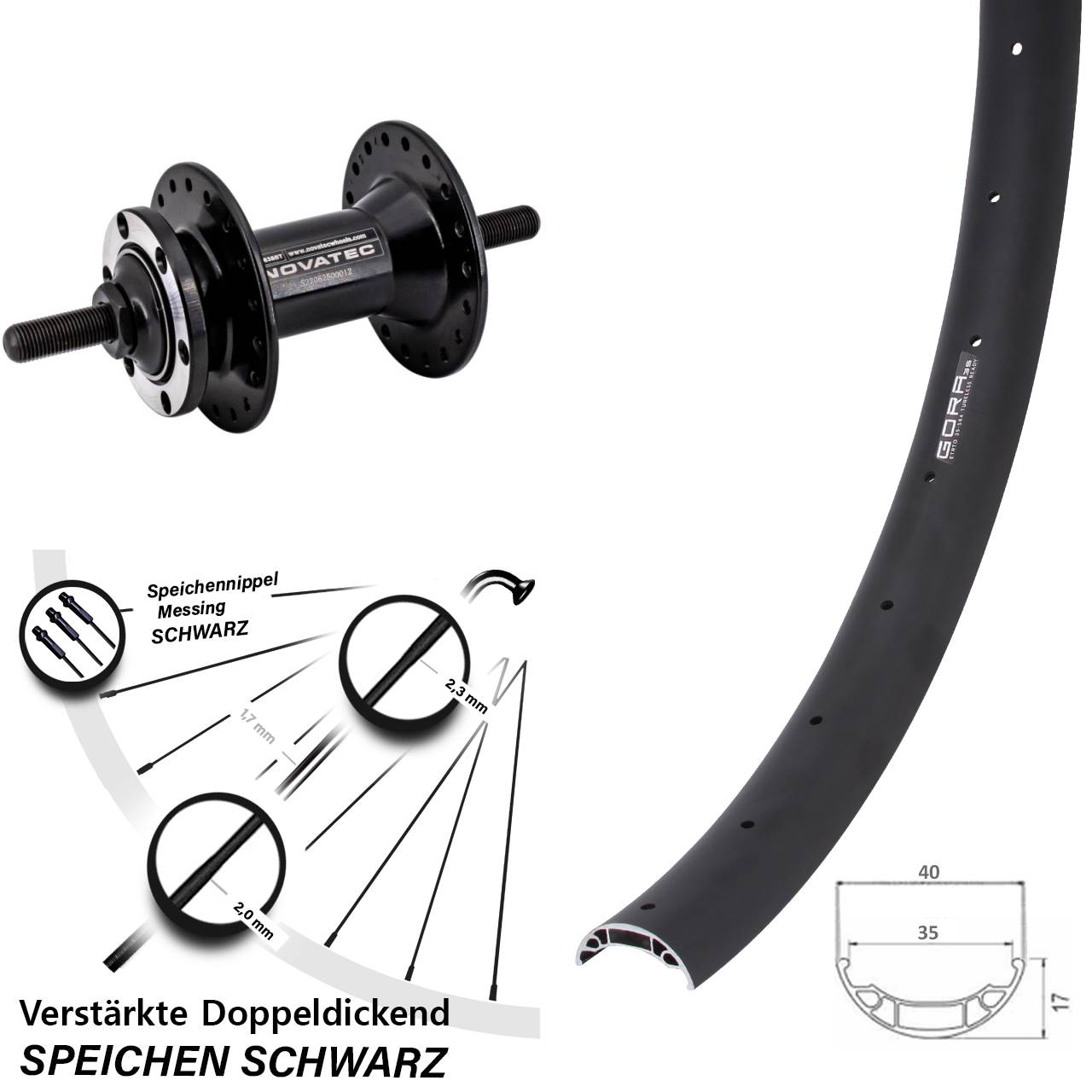 6-Loch Vorderrad 27,5 Zoll Gora 35 Novatec D763SBT Vollachse