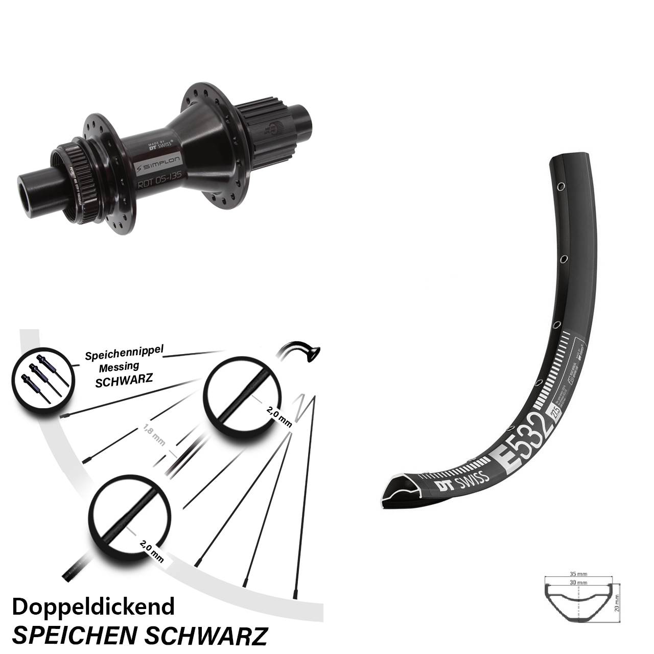 27,5 Zoll DT Swiss E 532-370 Hybrid Disc Hinterrad 12x142 Shimano Micro Spline