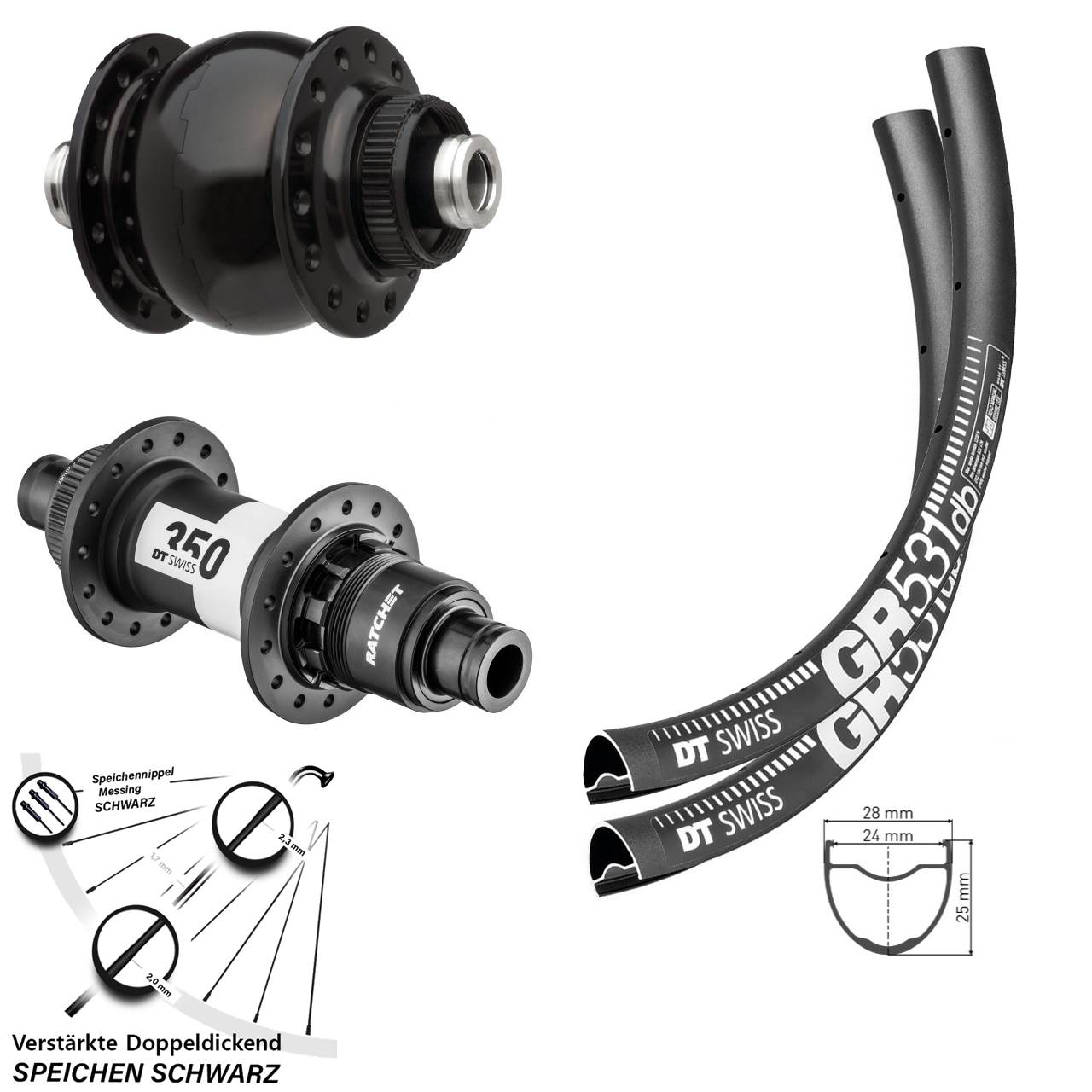 DT Swiss GR 531-350 Ratchet 36 SON delux 28-29 Zoll Laufradsatz Centerlock 12x100/142 XDR