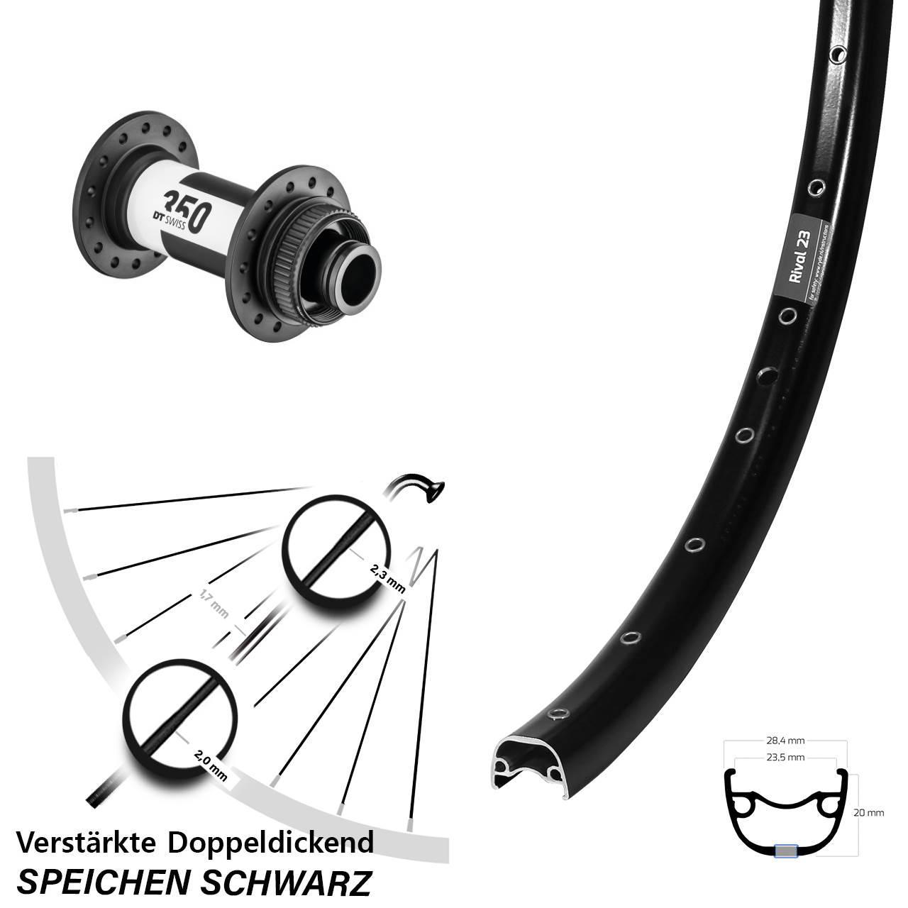 Vorderrad Centerlock 27,5 Zoll Ryde Rival 23 DT Swiss 350 15x100