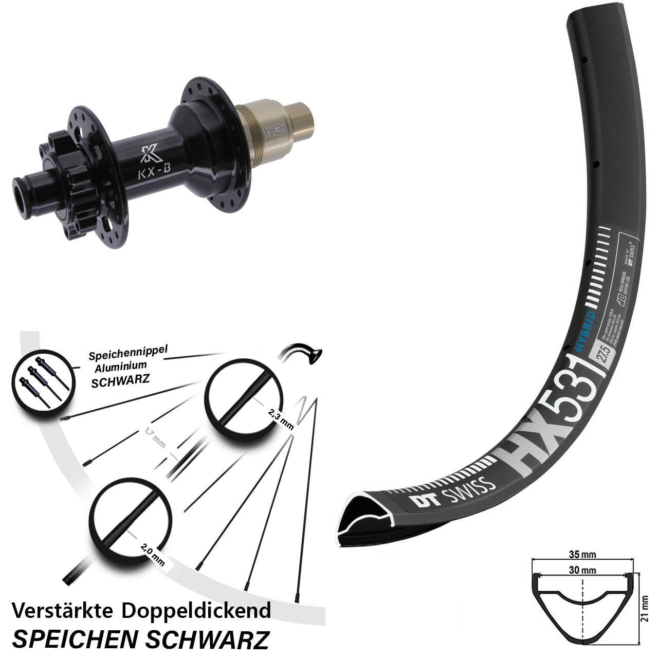 DT Swiss HX531 KX-B 29 Zoll Disc Hinterrad 12x148 XD