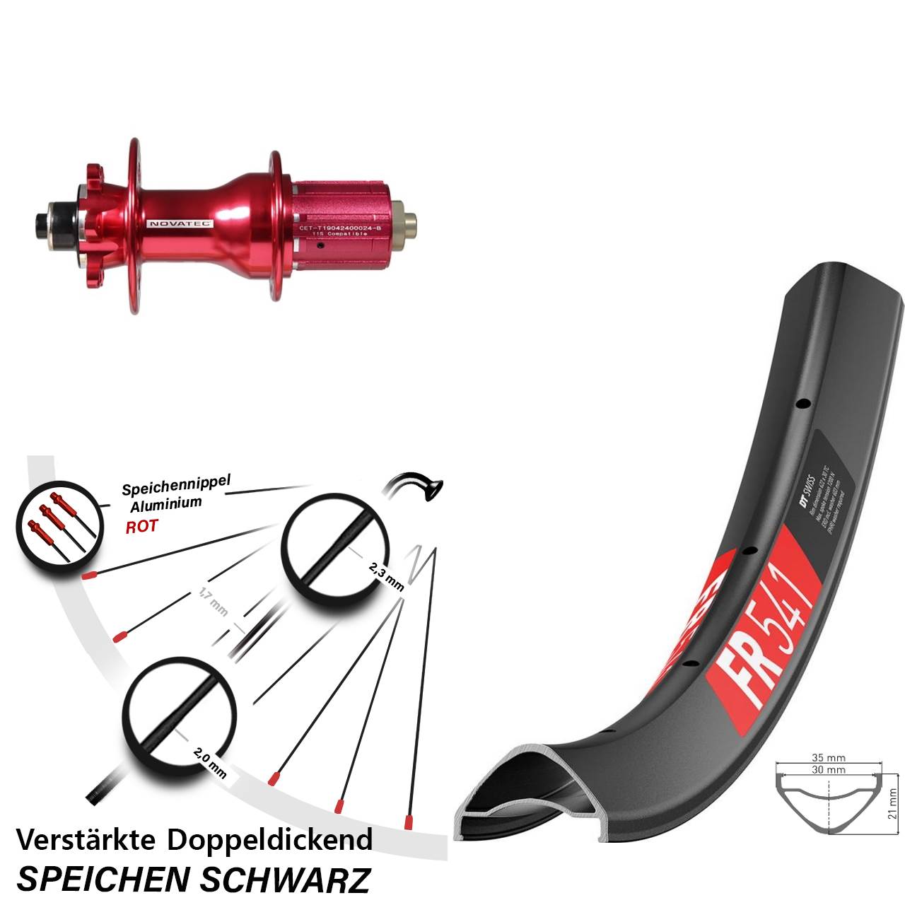 DT Swiss FR 541 Novatec D792SB 29 Zoll Disc Hinterrad für Schnellspanner 8-12 fach HG