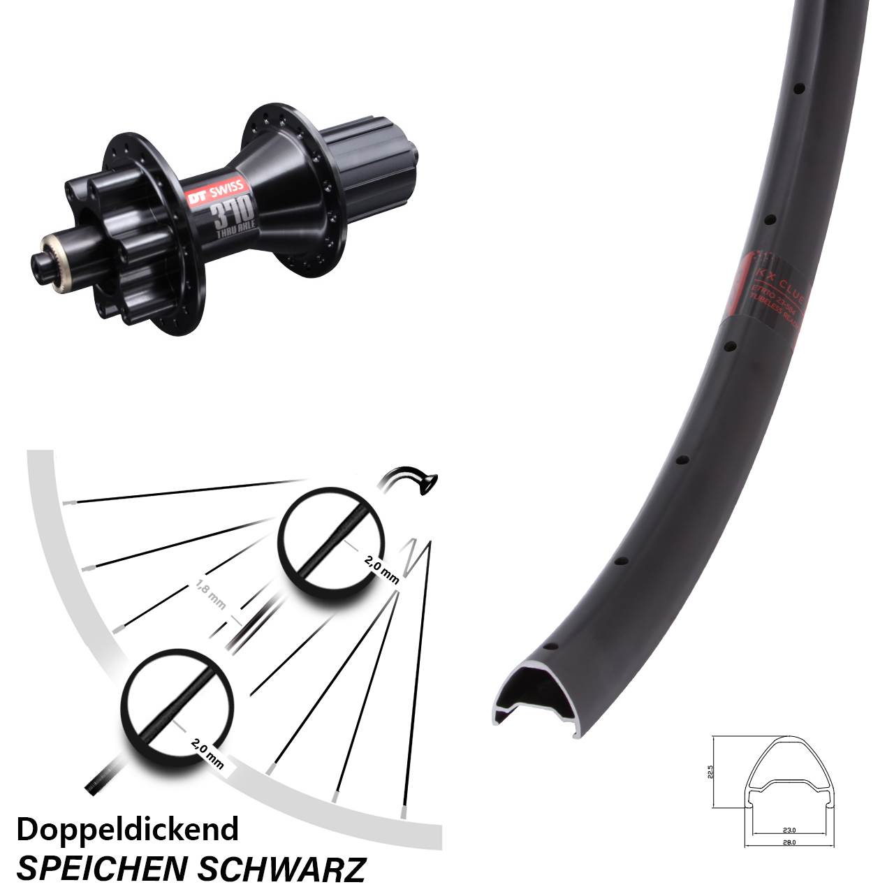 6-Loch Hinterrad 28 Zoll KX Clue DT Swiss 370 Hybrid 8-11 fach HG für Schnellspanner