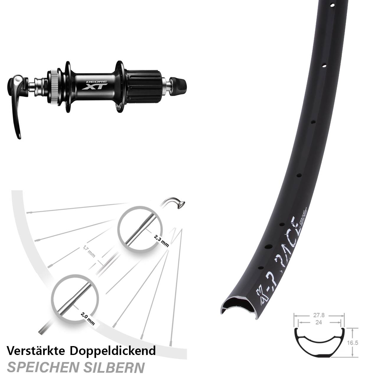 29 Zoll KX-R Race Shimano XT Disc Hinterrad für Schnellspanner 8-11 fach HG