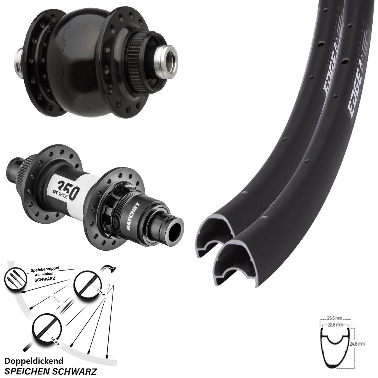 SON 28 Ryde Edge R25 OS 28 Zoll Laufradsatz Steckachse DT Swiss 350 Road 12-fach Sram XD-R