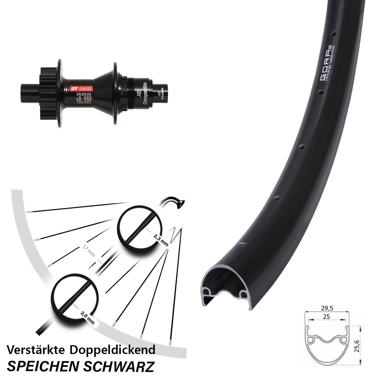 6-Loch Hinterrad 29 Zoll Gora 25 DT Swiss 370 XD 11-12 fach 12x142