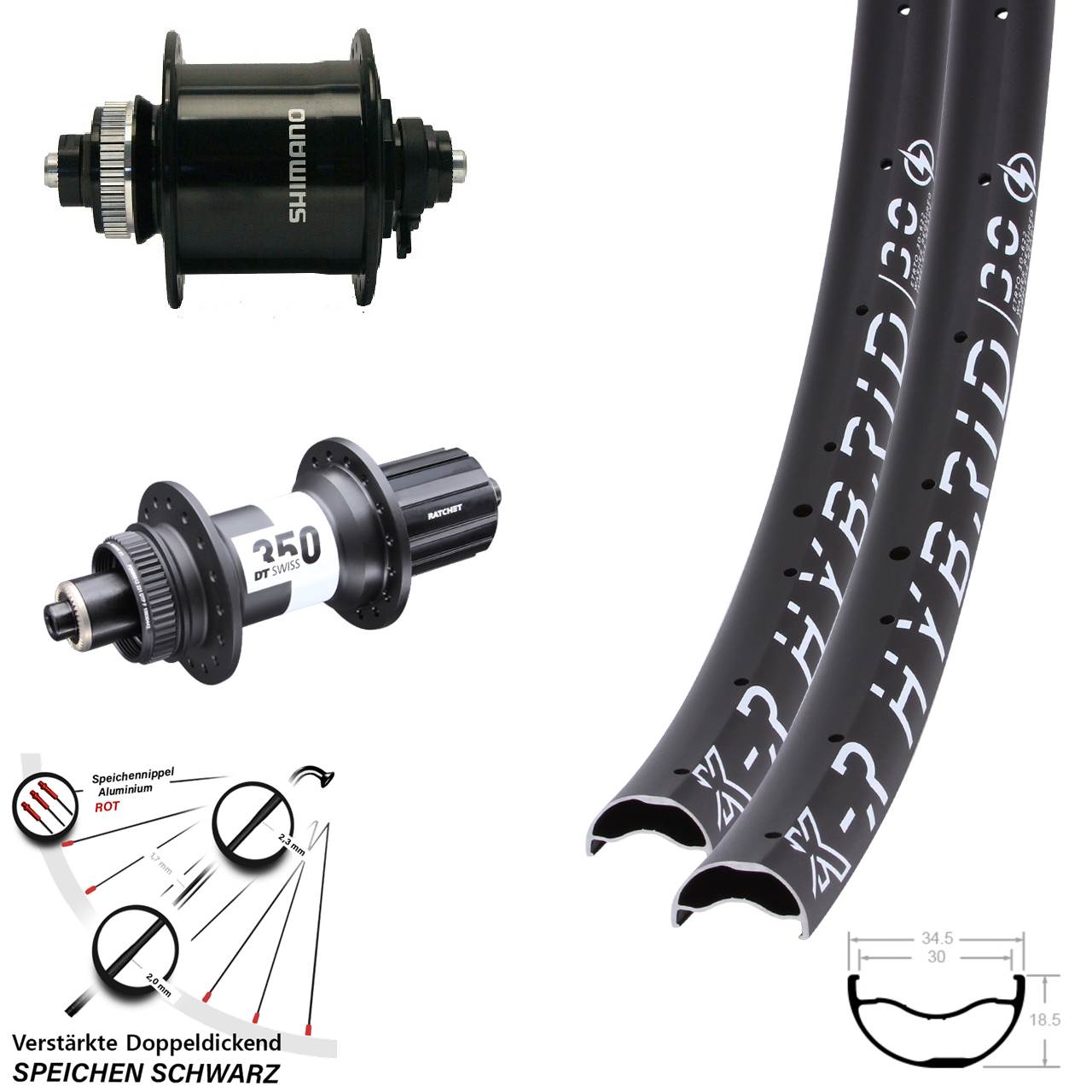 Disc Laufradsatz QR 29 Zoll KX-R Hybrid 30 DT Swiss 350 Shimano DH-UR700 8-11 fach