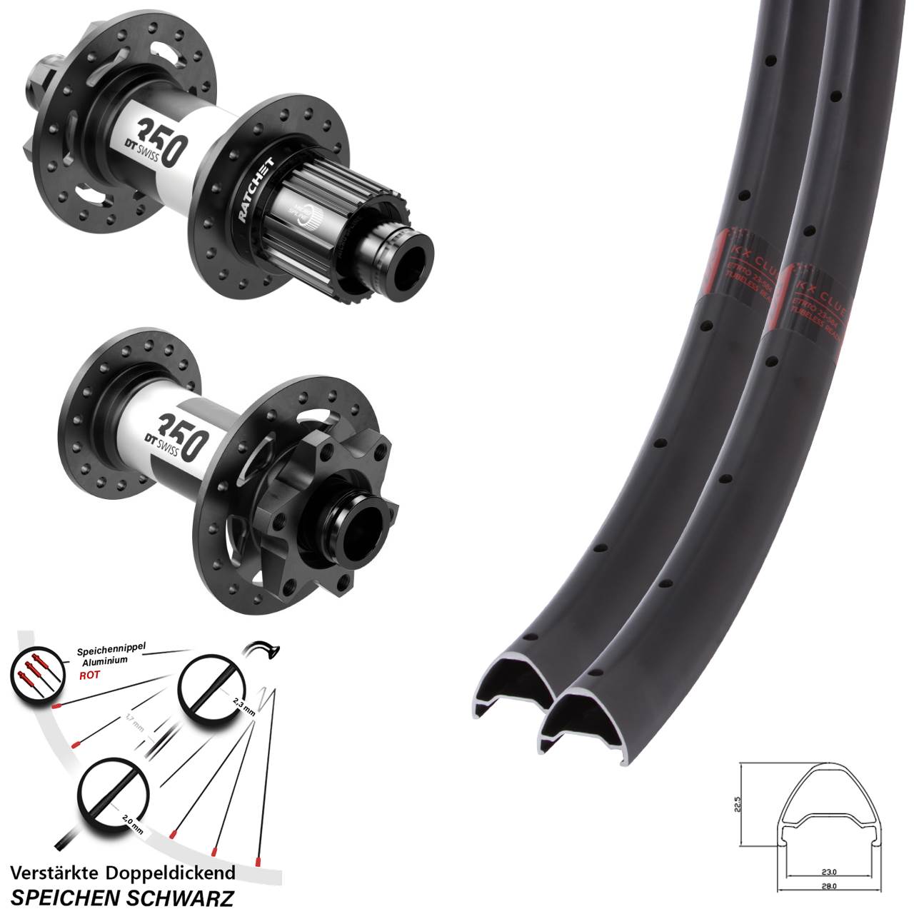 6-Loch Laufradsatz 27,5 Zoll KX Clue DT Swiss 350 Shimano Micro Spline 15x110 12x148