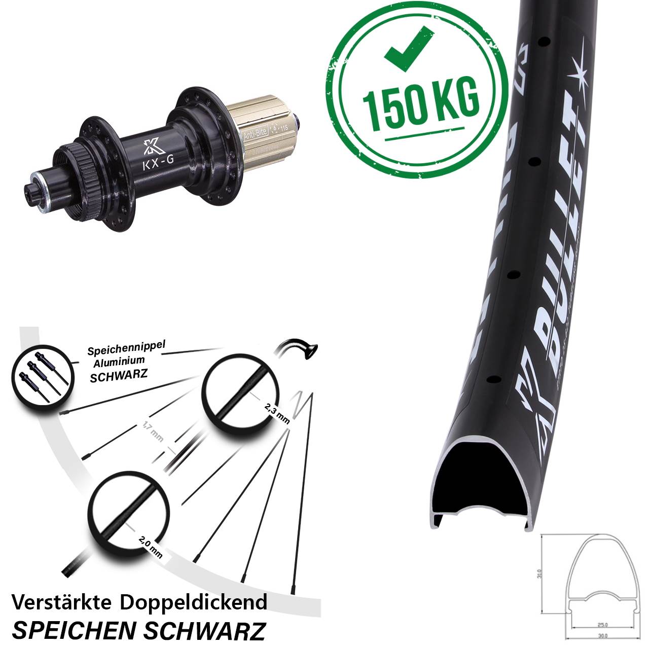 Hinterrad Centerlock für Schnellspanner 29 Zoll KX-G Bullet 8-12 fach HG