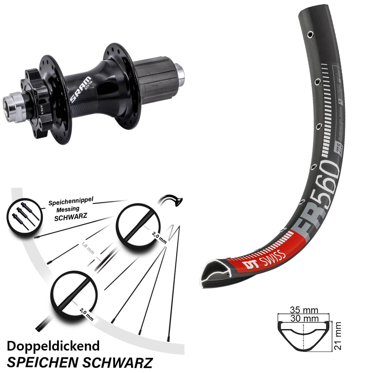 26 Zoll DT Swiss FR560 Sram 746 Disc Laufrad 12x148 8-11 fach