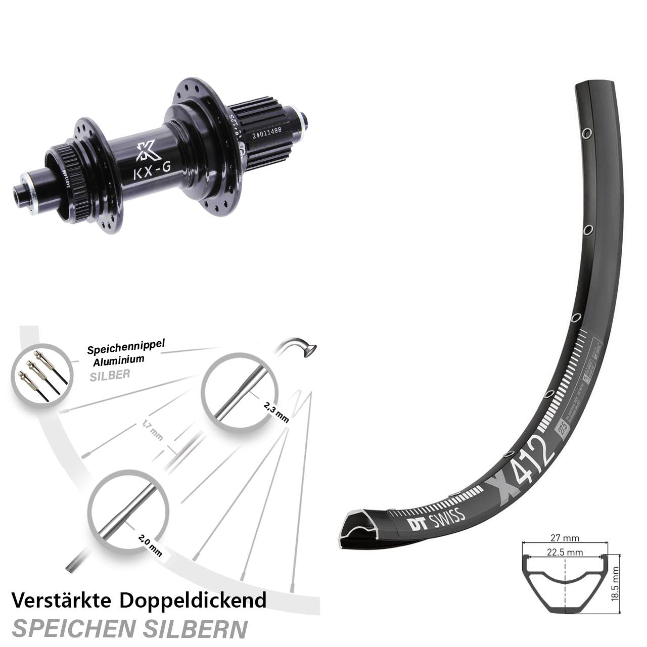 Centerlock Hinterrad für Schnellspanner 29 Zoll DT Swiss X 412 KX-G Shimano Micro Spline