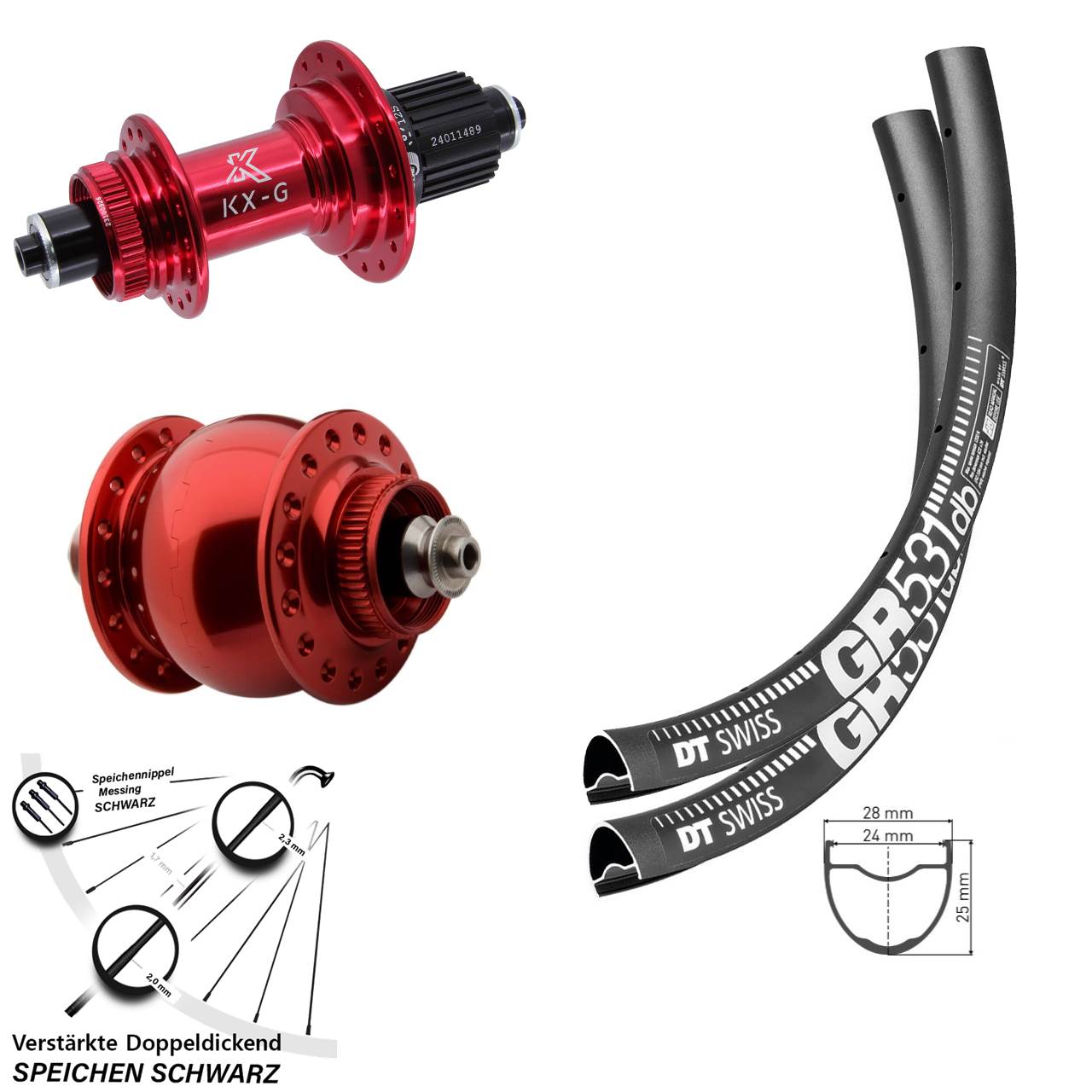 28-29 Zoll DT Swiss GR531 KX-G SON 28 rot Centerlock Laufradsatz QR Shimano Micro Spline