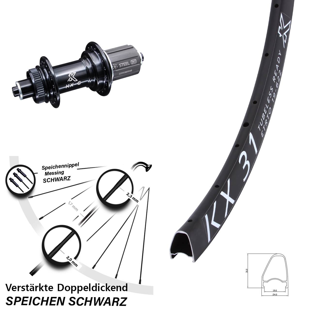 KX 31 Offset Steckachse verstärkt 28 Zoll Hinterrad Schnellspanner 8-12 fach