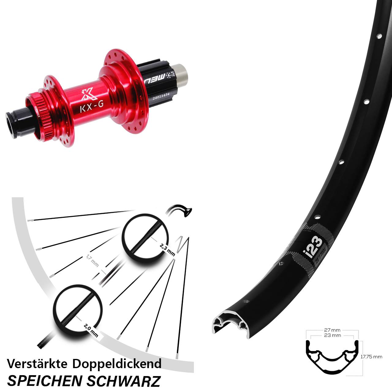 29 Zoll WTB i23 ST KX-G rot Centerlock Hinterrad 12x142 Campa N3W