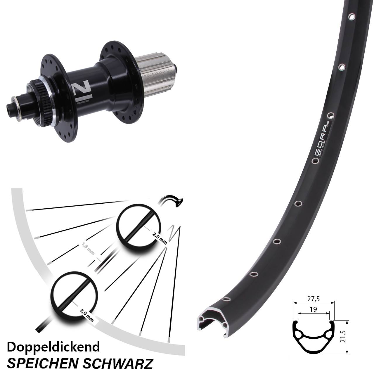 26 Zoll Gora 19 Novatec D042SB Disc Laufrad QR 8-12 fach HG