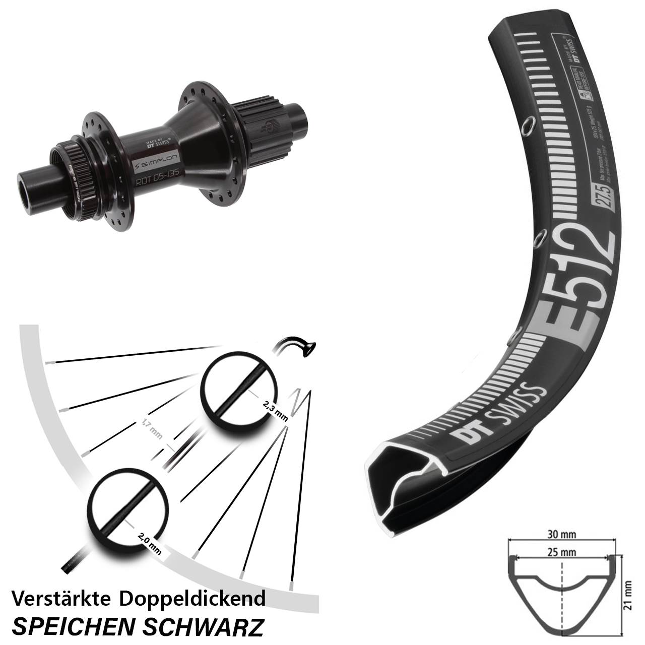 DT Swiss E 512 DT Swiss 370 Hybrid 27,5 Zoll Disc Laufrad 12x142 Shimano Micro Spline