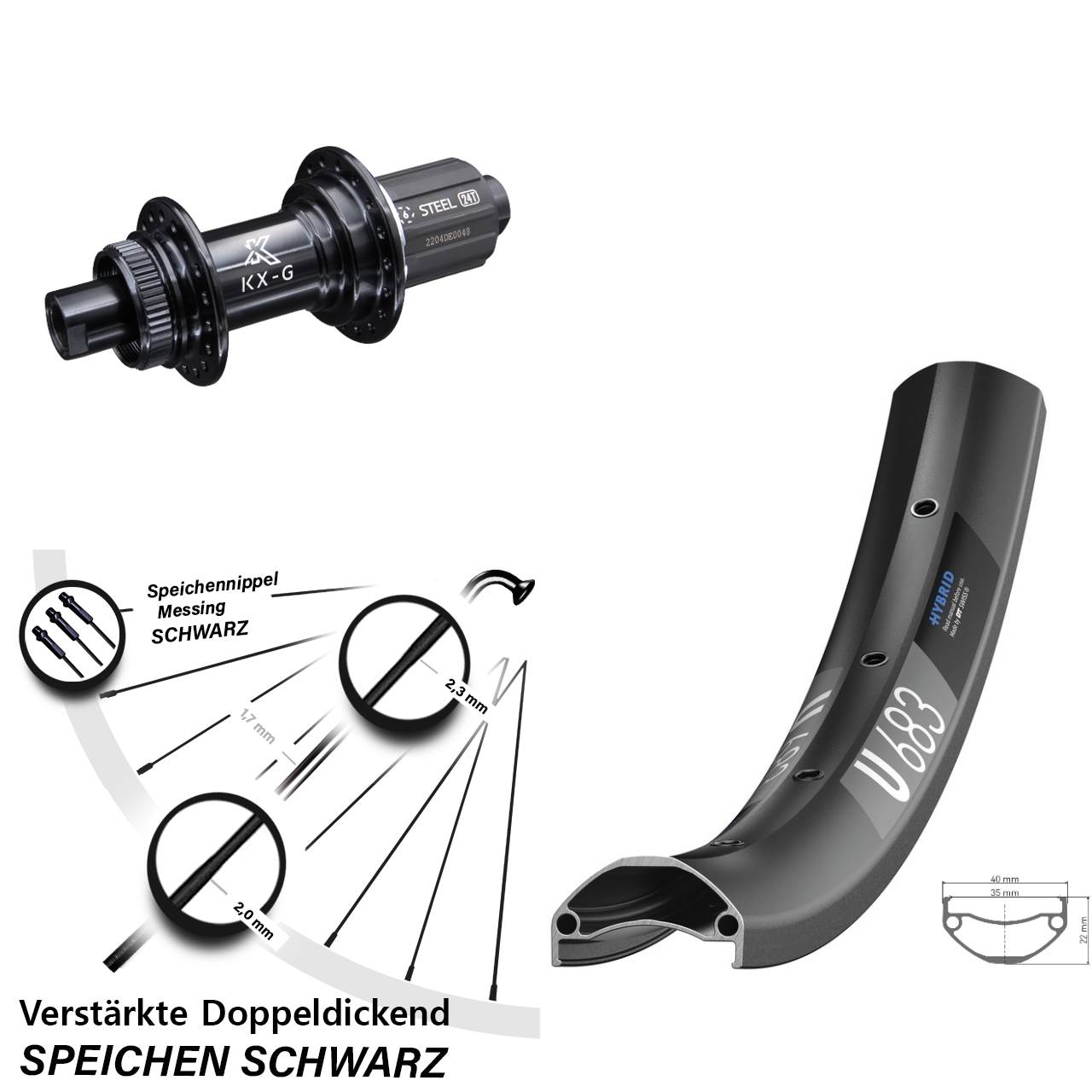 DT Swiss U 683 KX-GS verstärkt 27,5 Zoll Hinterrad Centerlock 12x142 8-12 fach HG