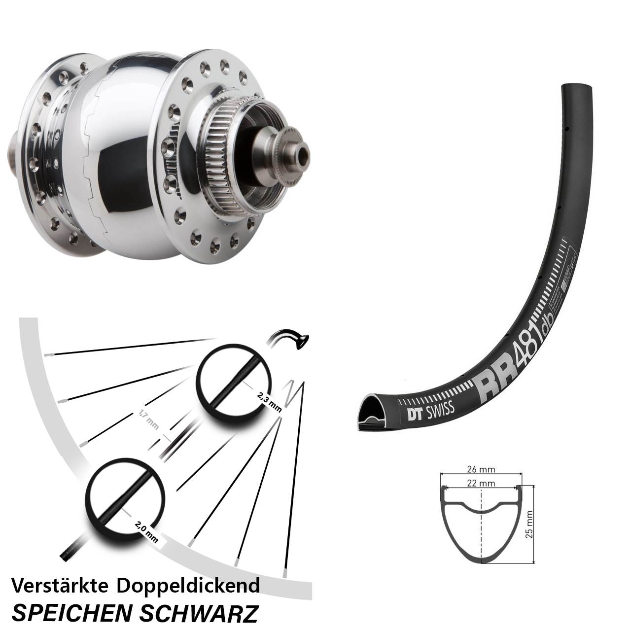 Centerlock Dynamo-Vorderrad für Schnellspanner 28 Zoll DT Swiss RR 481 SON delux