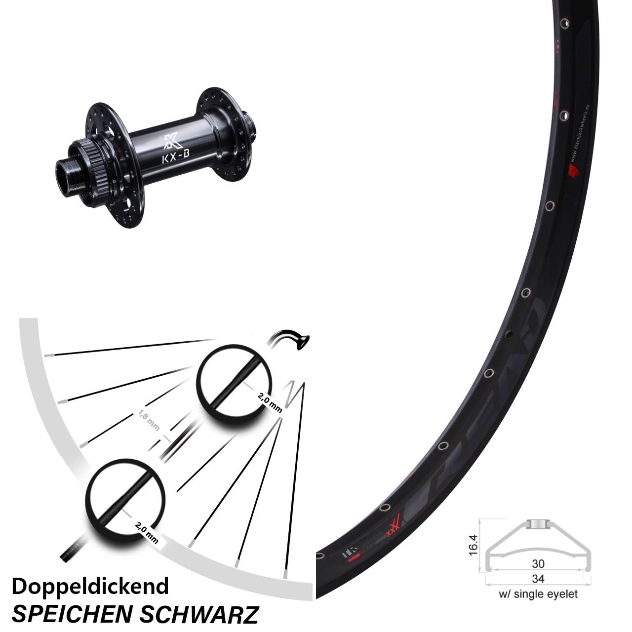 Vorderrad 27,5 Zoll Rodi Ready 30 KX-B Centerlock Boost