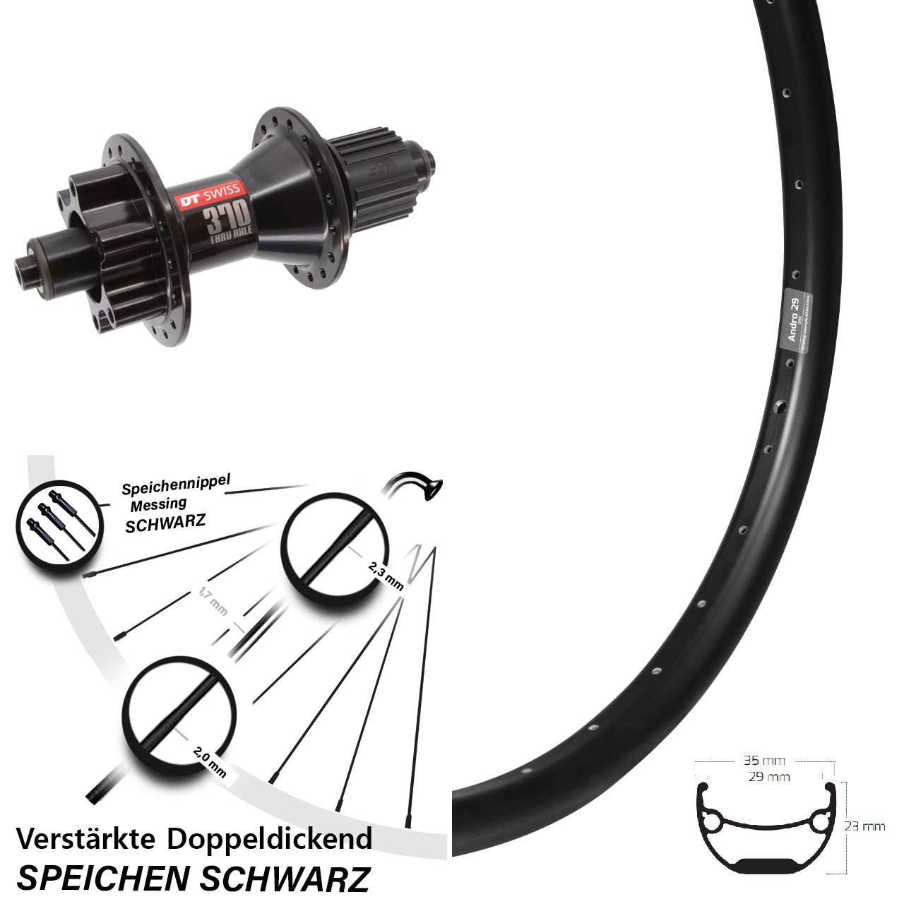 Disc Laufrad QR 20 Zoll Ryde Andra 29 DT Swiss 370 Shimano Micro Spline