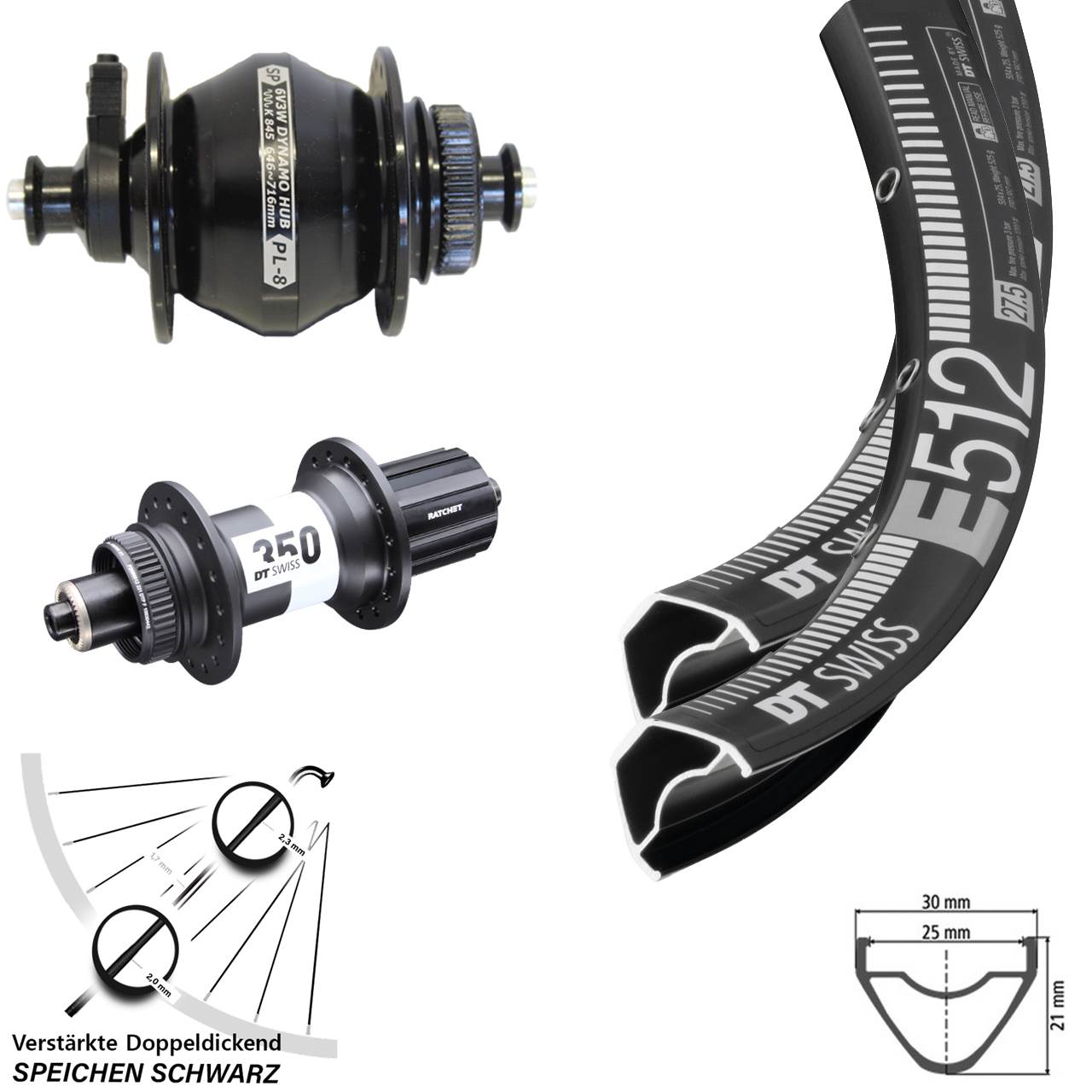 29 Zoll DT Swiss E512-350 Ratchet 36 Shutter Precision PL-8 Laufrad-Satz QR 8-11 fach HG