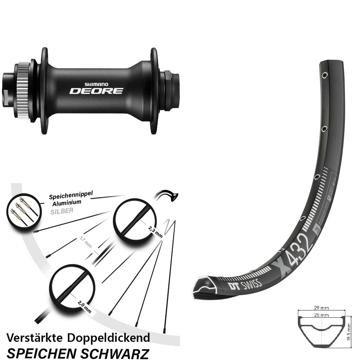 Boost Vorderrad Centerlock 15x110 29 Zoll DT Swiss X 432 Shimano Deore HB-M618