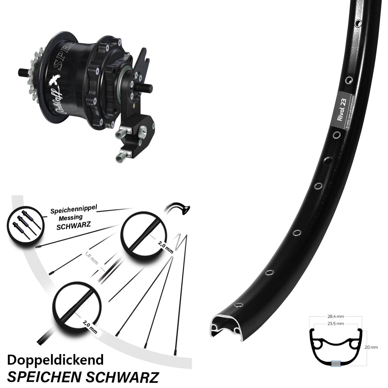 Hinterrad 27,5 Zoll Ryde Rival 23 Disc schwarz Rohloff Speedhub 500/14 TS DB OEM2