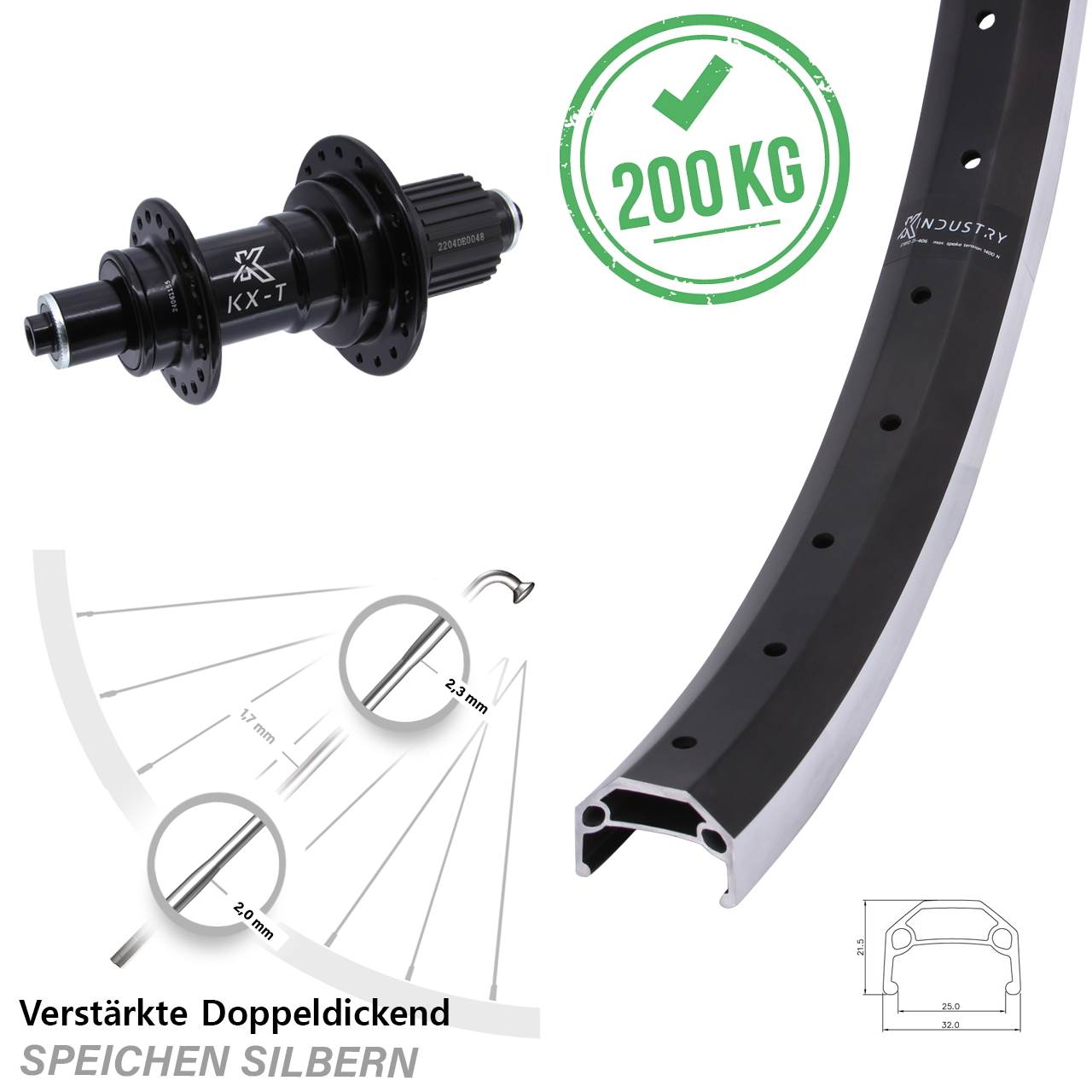 20 Zoll KX-T Industry Hinterrad verstärkt 5x135 Micro Spline