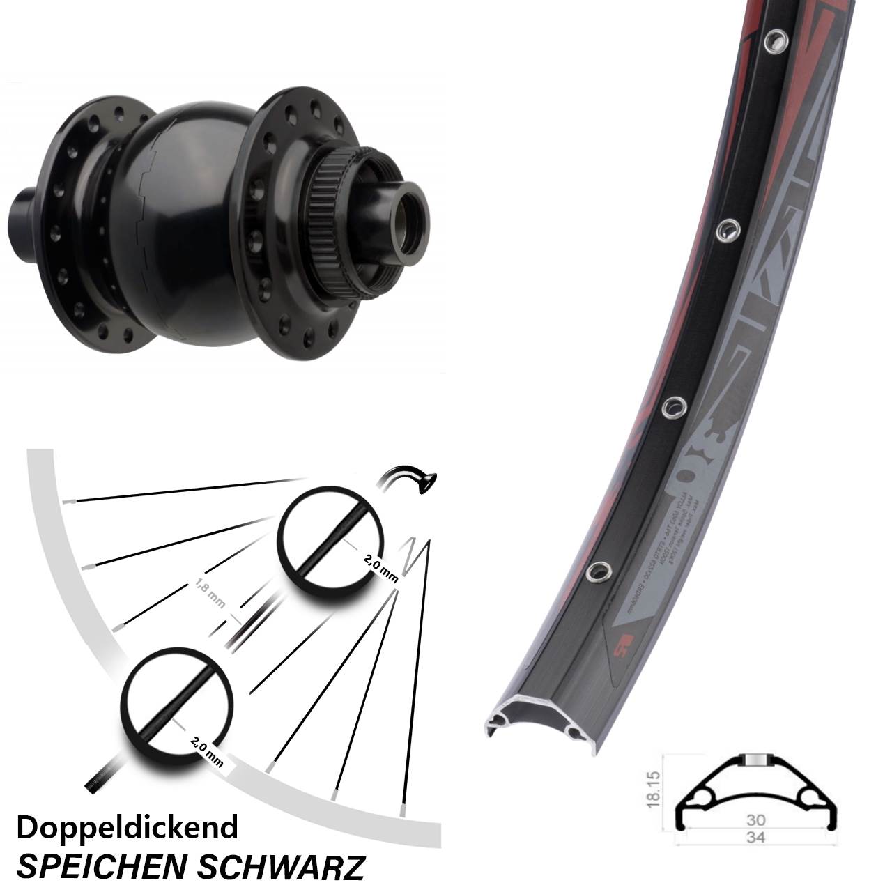 29 Zoll Rodi TRYP 30 SON 28 Disc Nabendynamovorderrad 15x110 Boost