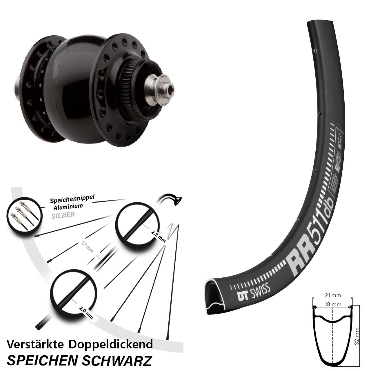 Disc Laufrad mit Nabendynamo für Schnellspanner 28 Zoll DT Swiss RR511 SON delux