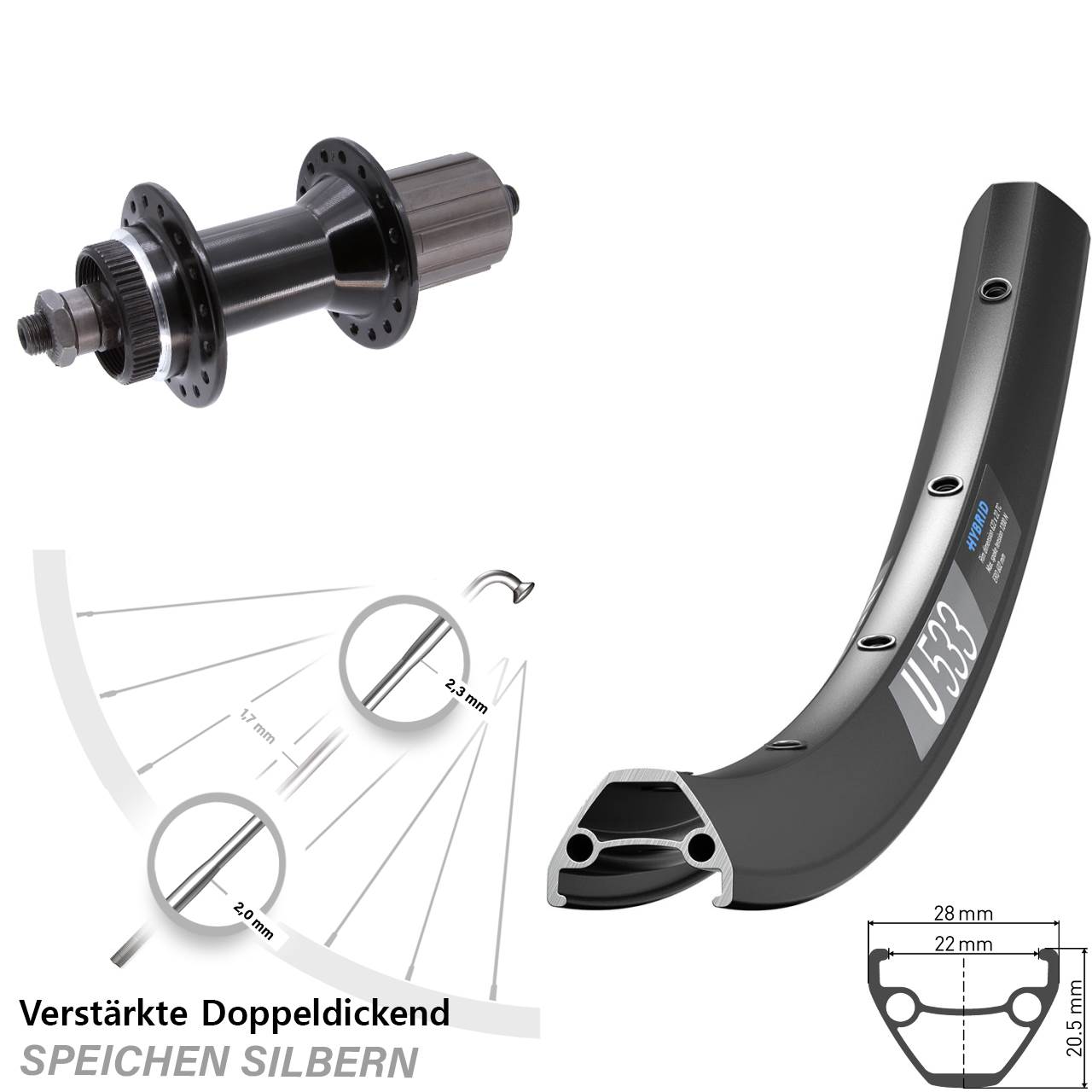 DT Swiss U533 Joytech D762TSE Centerlock 5x135 mm 28-29 Zoll Hinterrad QR 8-11 fach