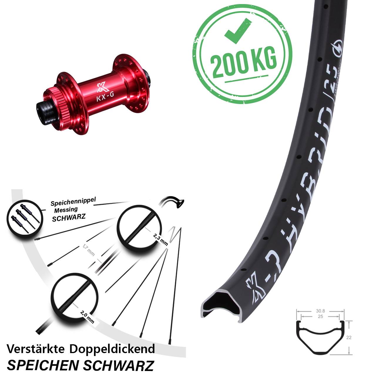 Centerlock Vorderrad 15x100 650B KX-GR Hybrid 25 rot