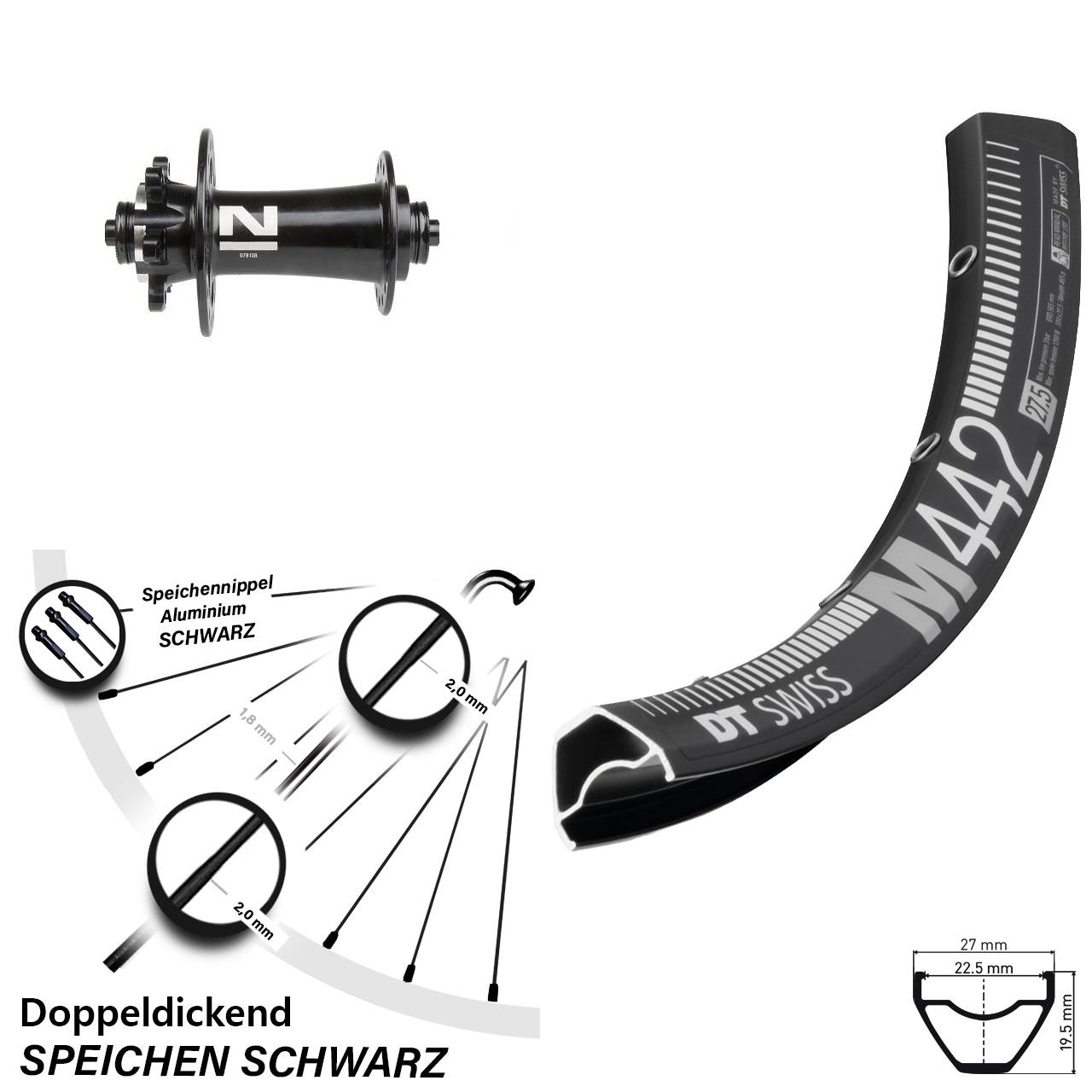 28-29 Zoll DT Swiss M442 Novatec D791 Disc Vorderrad QR