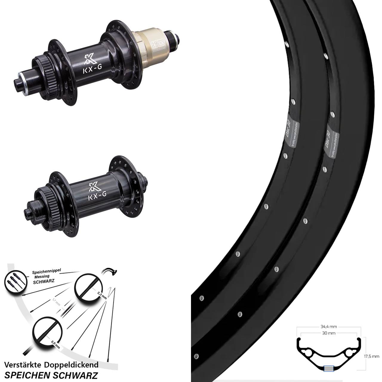 Centerlock Laufradsatz QR 27,5 Zoll Ryde Disc 30 KX-G XDR