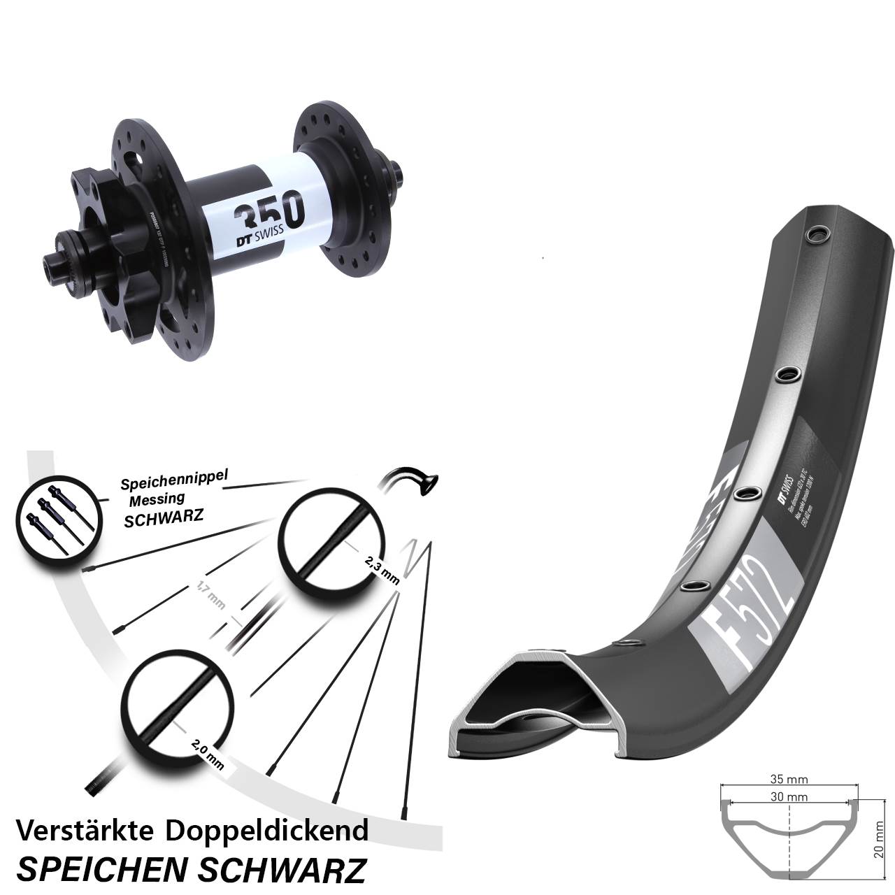 6-Loch Vorderrad für Schnellspanner 29 Zoll DT Swiss F 572-350