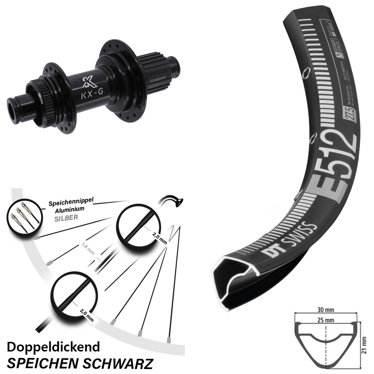 Centerlock Hinterrad 12x142 29 Zoll DT Swiss E512 KX-GS verstärkt Shimano Micro Spline