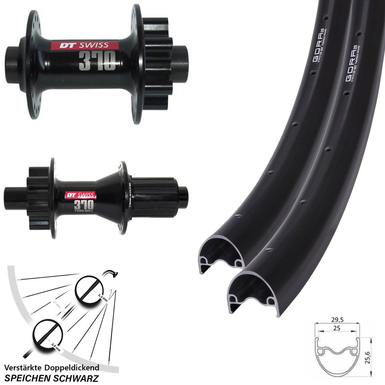 Gora 25 DT Swiss 370 28-29 Zoll Disc Laufradsatz 15x100 12x142 8-11 fach
