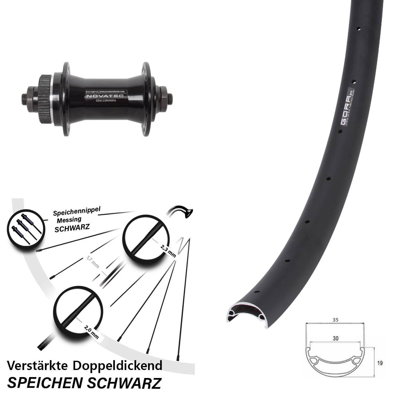 Vorderrad Centerlock für Schnellspanner 26 Zoll Gora 30 Novatec D471