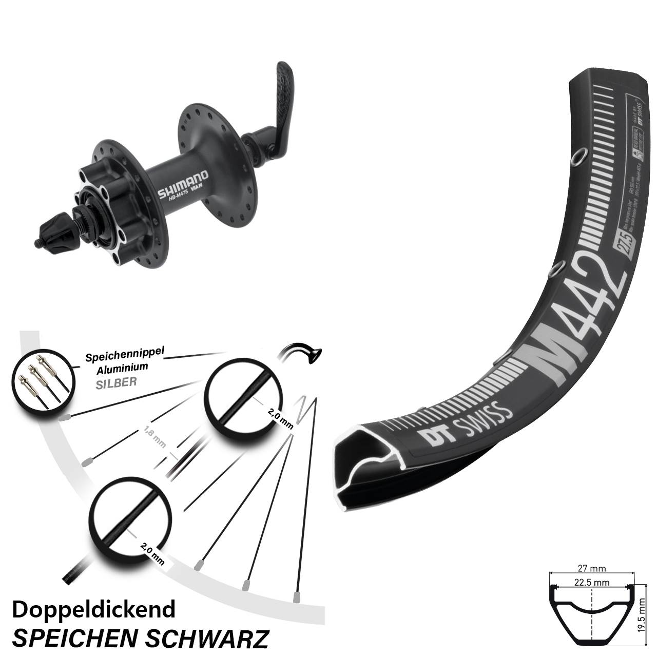 Disc Vorderrad für Schnellspanner 28 Zoll DT Swiss M 442 Shimano Alivio