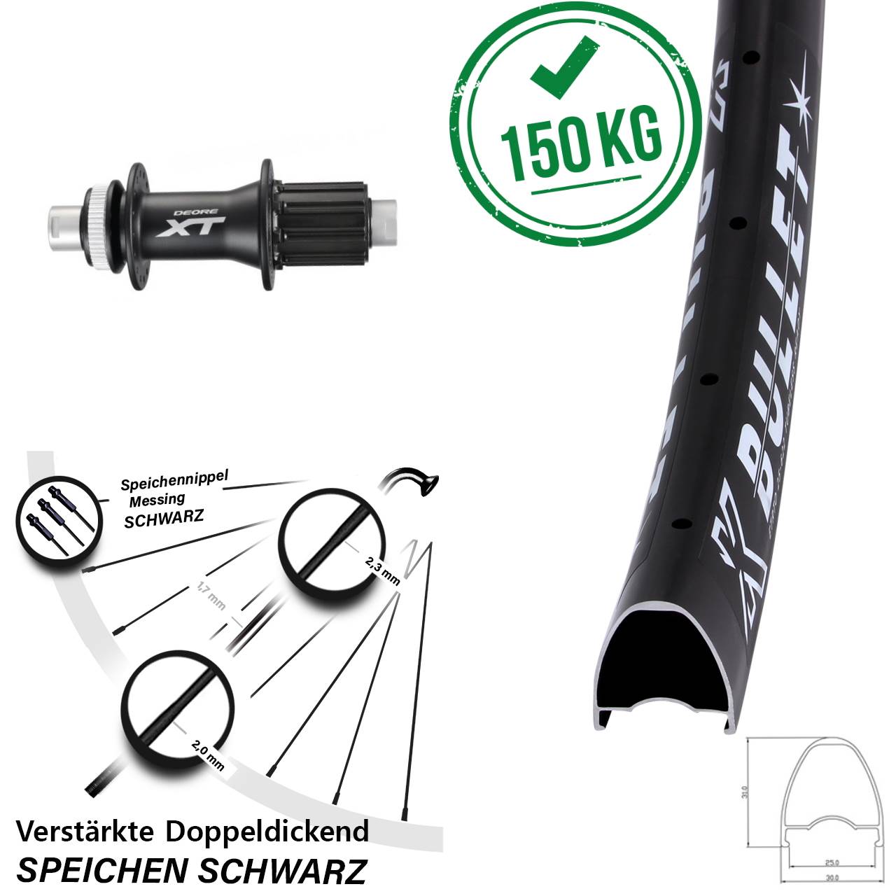 Disc Laufrad 12x142 28 Zoll KX Bullet Shimano XT 8-11 fach