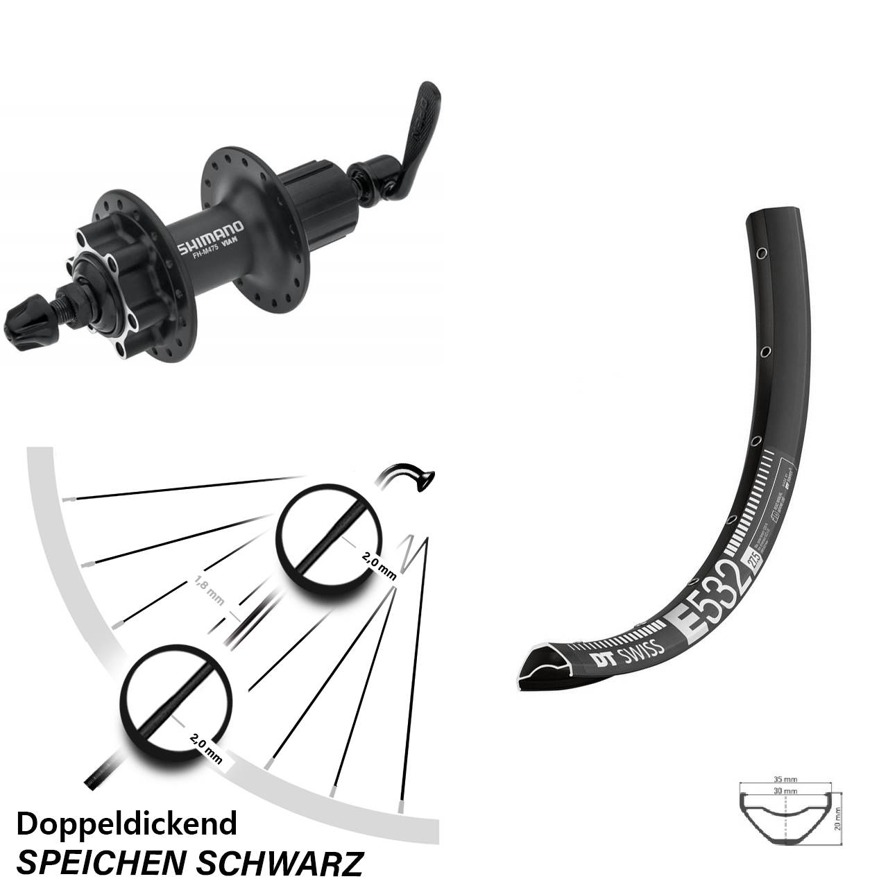 29 Zoll DT Swiss E532 Shimano Alivio 6-Loch Hinterrad für Schnellspanner 8-11 fach