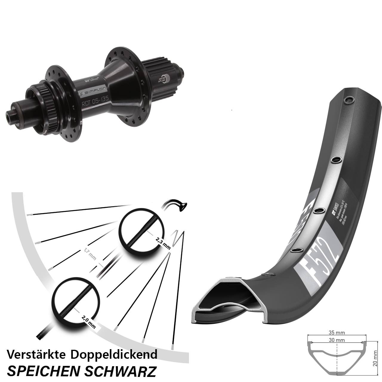 Disc Hinterrad 29 Zoll DT Swiss F572-370 Hybrid Shimano Micro Spline QR