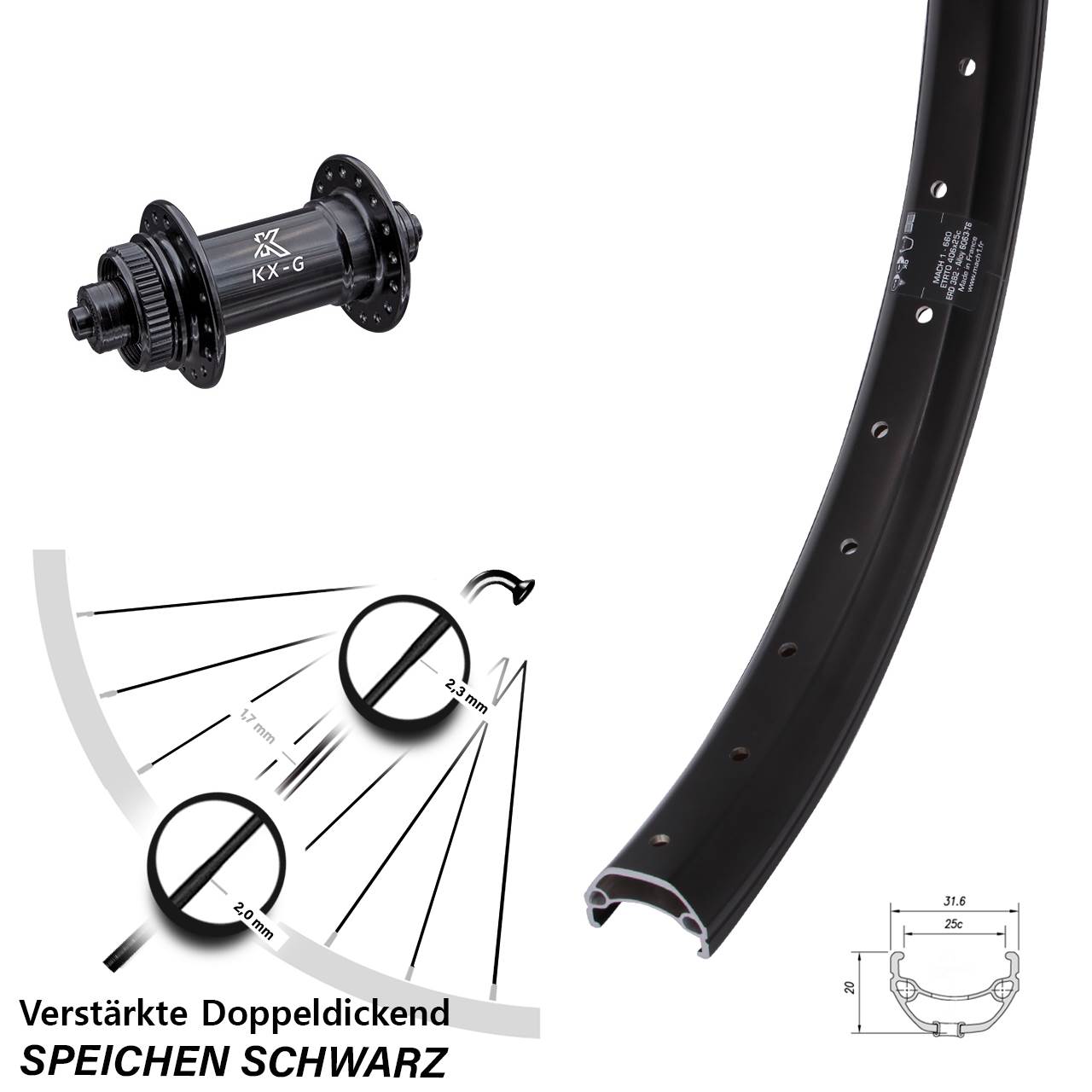 Centerlock Vorderrad 20 Zoll Mach1 Kargo KX-G für Schnellspanner