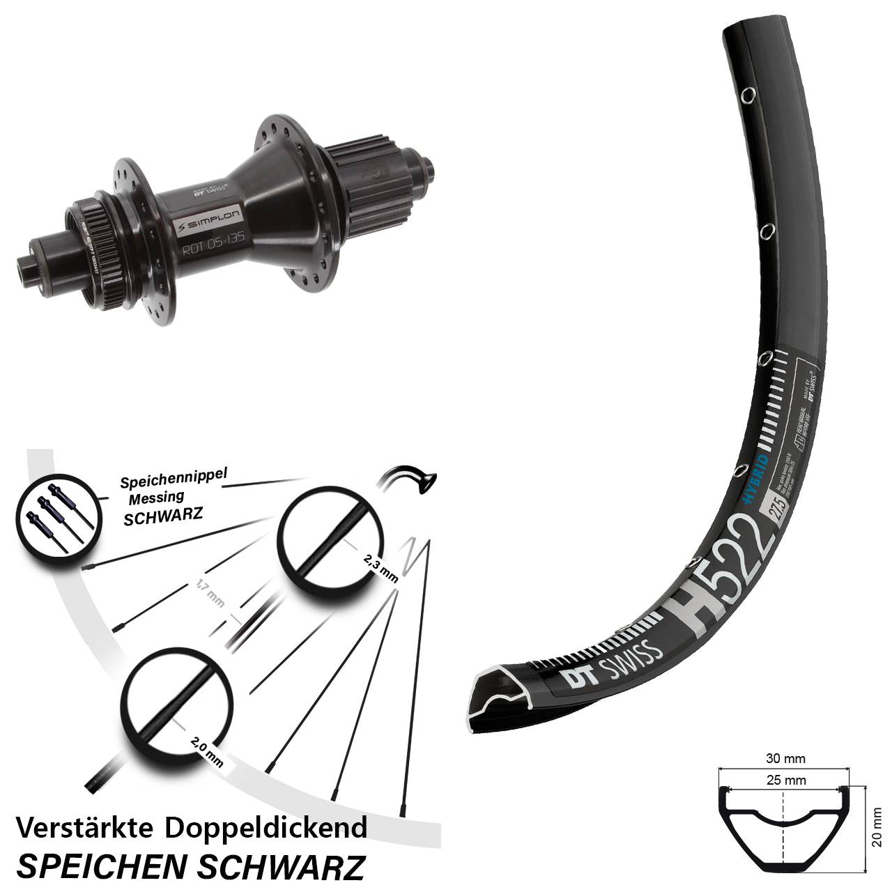 DT Swiss H522 370 Hybrid 27,5 Zoll Hinterrad Centerlock QR Micro Spline