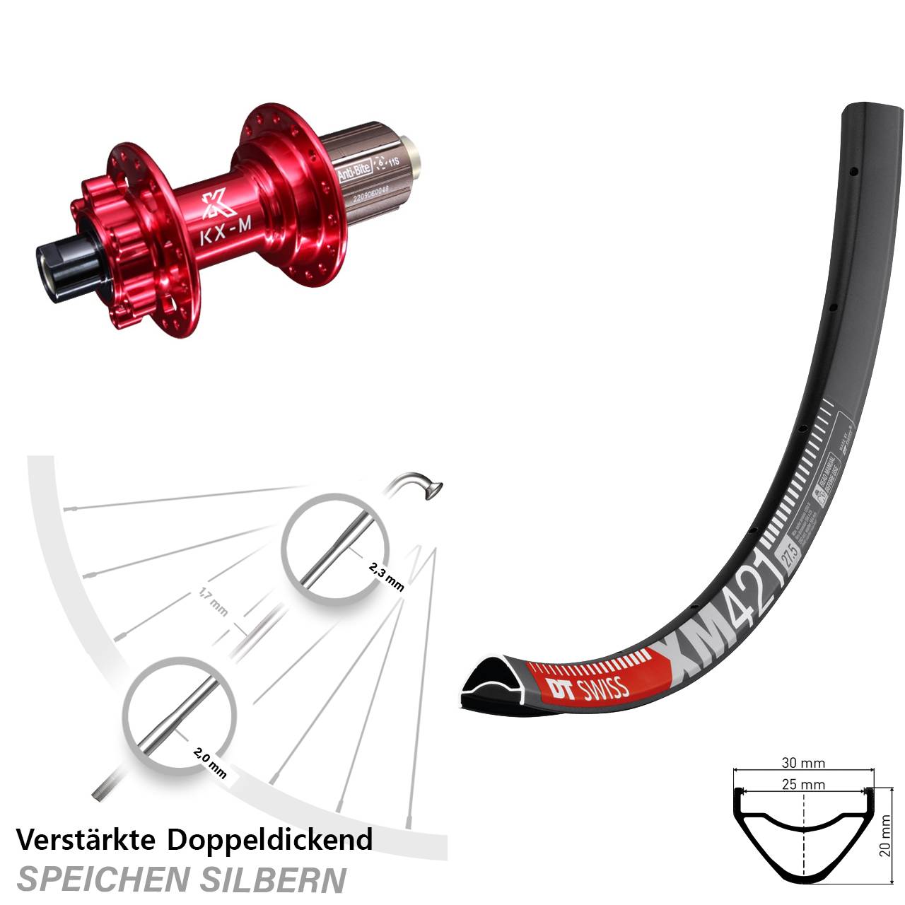 DT Swiss XM421 KX-M rot Disc 29 Zoll Hinterrad 12x142 8-12 fach HG