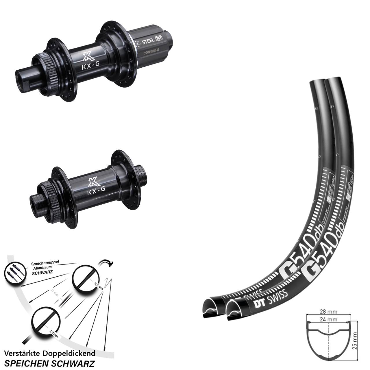 Laufradsatz DT Swiss G 540 Steckachse 28 Zoll KX-GS Nabe Centerlock verstärkt 8-12 fach