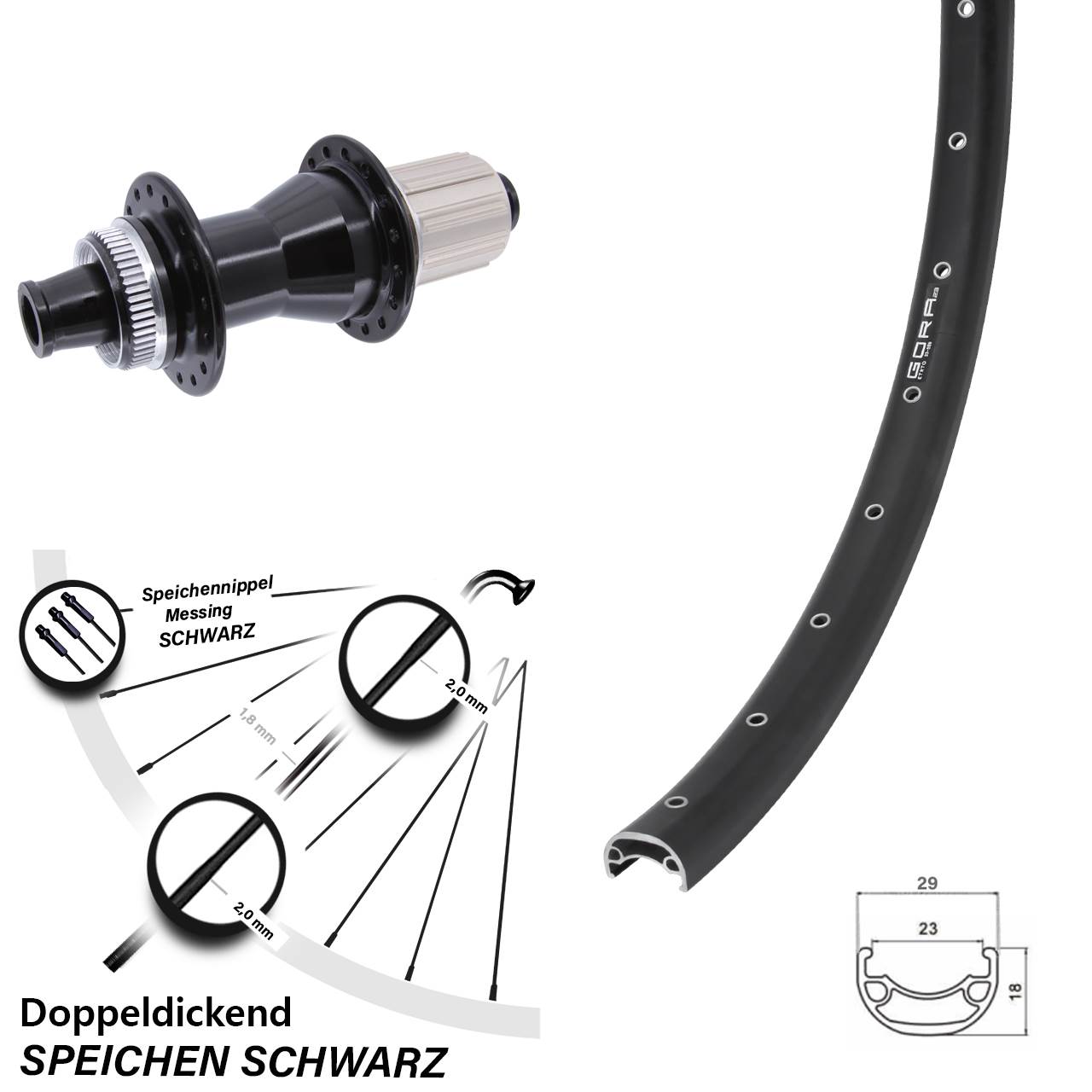 29 Zoll Gora 23 Novatec CL-142 Hinterrad Centerlock 12x142 8-12 fach