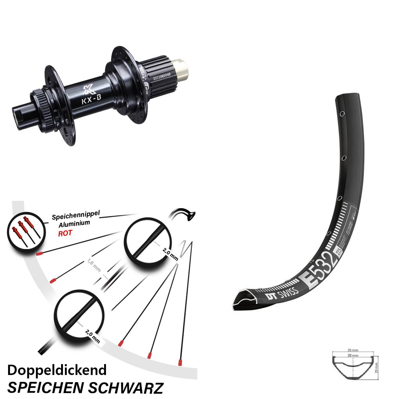 27,5 Zoll DT Swiss E 532 Hinterrad KX-B Centerlock Micro Spline 12x148